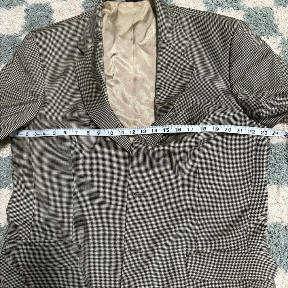 STAFFORD 100% wool tan and black houndstooth print 2 button blazer jacket 42L